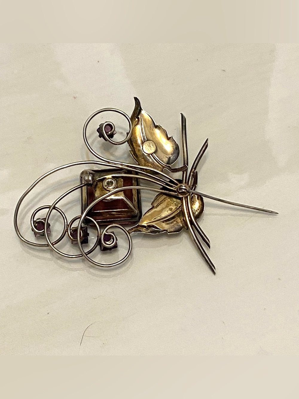 Vintage Sterling Silver Harry Iskin Purple Glass Brooch - Picture 7 of 12